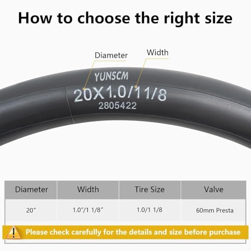 Heavy Duty Bike Inner Tube 20x1.0-1 1/8 FV60mm Presta Valve 2-Pack