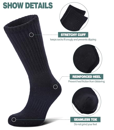 LANLEO Merino Wool Hiking Socks for Men Women Large 5 Pairs Winter Thermal Crew