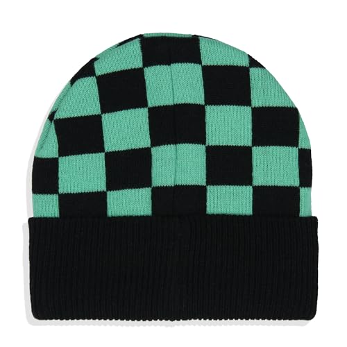 Demon Slayer Adult Tanjiro Embroidered Patch Knit Cuff Beanie Cap Hat for Men and Women Multicolored