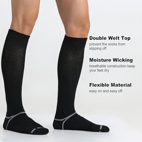 Medium Black Soccer Softball Baseball Socks 3 Pack for Youth & Adults