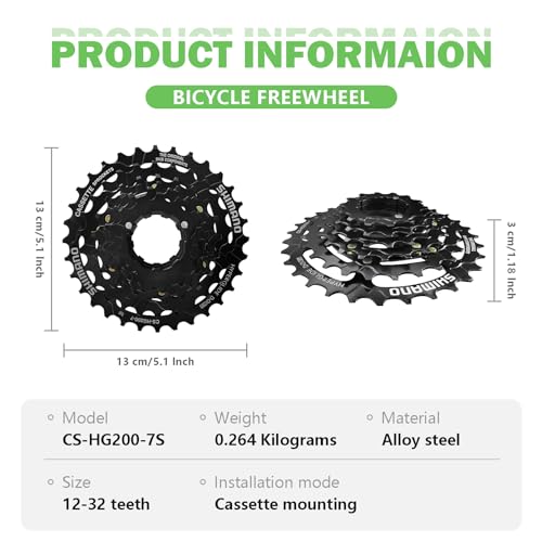 Bike Cassette 7 Speed CS-HG200 Bike Sprocket 12-32T Black for Mountain Bike Folding Bike