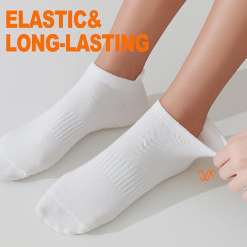 6 Pairs Pilates Socks for Women, White Grip Crew Socks - Non Slip Yoga & Barre Footwear
