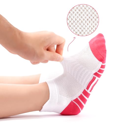 Girls Socks 12 Pairs Kids Athletic Socks with Tab 1-14 Years - Multicolor White, Size 10-14