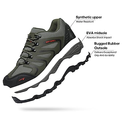 Men's Waterproof Low Top Hiking Shoes - Army Green/Black/Orange, Size 11