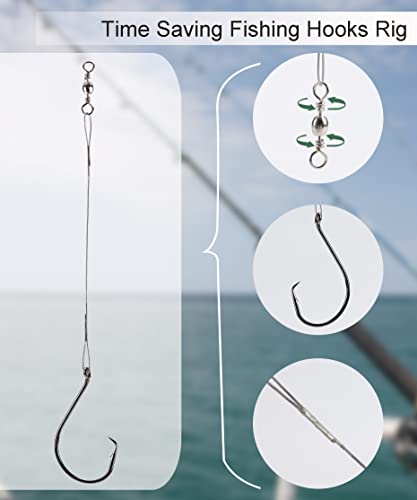 Saltwater Fishing Circle Hooks 1/0, 50 Pcs Offset Leader Rig Set