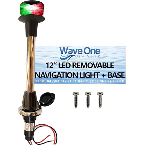 12-Inch Marine LED Bow Navigation Light - Bi-Color Waterproof, Removable, 1NM Visibility
