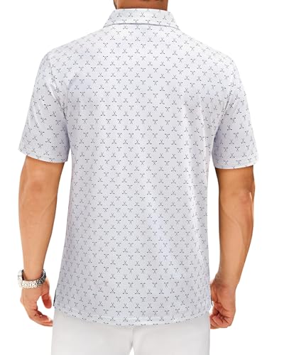 Mens Polo Shirts Dry Fit Breathable Printed Golf Shirt Summer White XL - Alimens & Gentle
