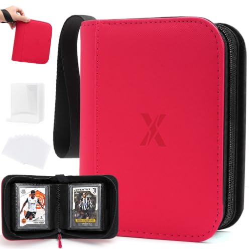 Red Mini 1 Pocket Top Loader Binder - Widened Pages & Spine, Portable Card Organizer