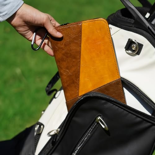 Golf Glove Keeper Pouch with Zipper Pocket and Hanging Hook - Light Brown