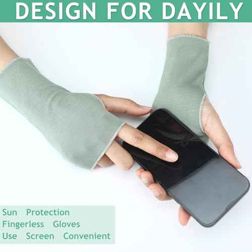 Bememo 4 Pack Sun Protection UV Gloves Driving Sun Block Gloves Cooling Fingerless Wrist Length Cotton for Women