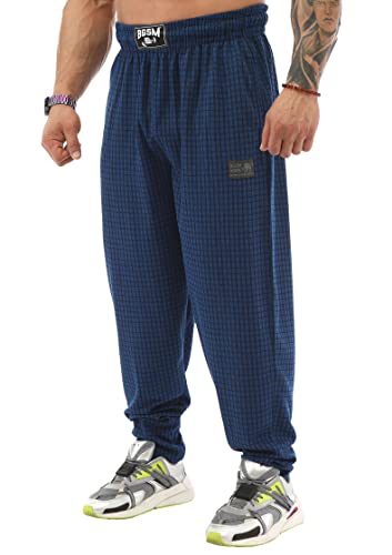 Men's Loose Fit Cotton Sweatpants with Pockets - Medium Blue
