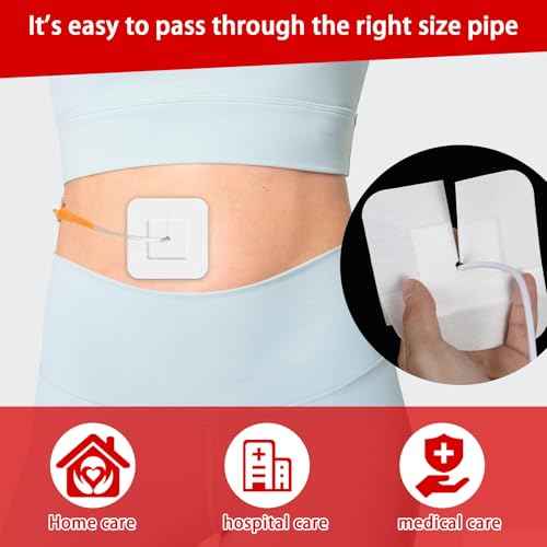 15 Pcs Split Drain Adhesive Feeding Tube Bandages, Peg G J Supra-Pubic Incision Bordered Guaze Pad, Sterile Drain Patch Supplies Island Dressing, Catheter Stabilization Device Holder for Nursing Care