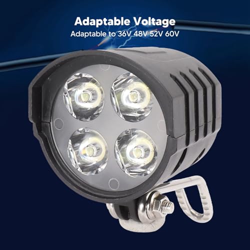 Universal 12W Ebike Headlight with Horn, 36V-60V Compatibility, 4 Beads