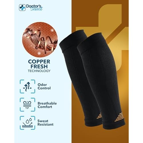 Doctor's Select 2 Pairs Copper Calf Compression Sleeve - Leg Compression Sleeves for Women & Men, Shin Splint Relief