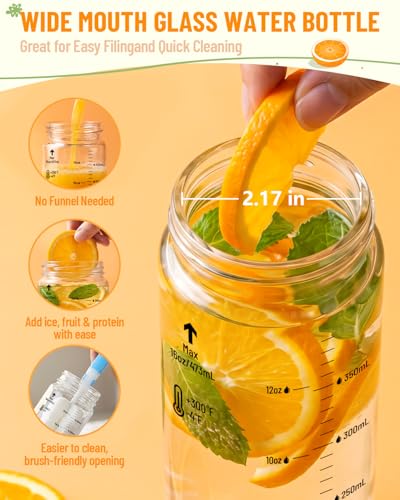 12oz Wide Mouth Glass Juice Bottles with Stainless Steel Lids - Pack of 4