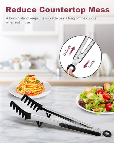 Black 2-Piece Silicone Spaghetti Spoon & Pasta Tong Set - Heat-Resistant Non-Stick Utensils