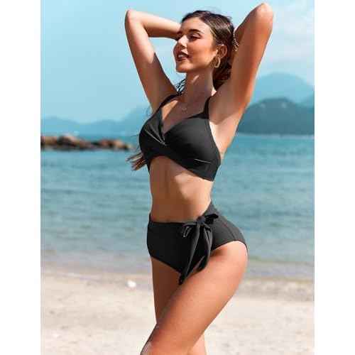 AI'MAGE Womens High Waisted Bikini Sets Tummy Control Swimsuits Two Piece Swim Suits 2025 Crisscross Tie Back Bathing Suits