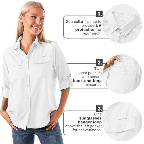 Women's Safari Long Sleeve Sun Protection Shirt - Large White