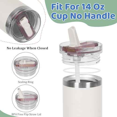 2 PACK 14 Oz Leak Splash Proof Lid, 14 Oz Tumbler Detachable Flip Straw Lid Replacement Accessories, Reusable Spill Proof Screw on Flip Straw Tumbler Cover (Black, Rose Quartz)