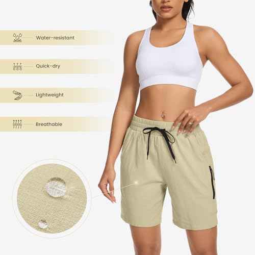 Women's 7" Hiking Cargo Shorts Quick Dry Athletic Short Pants Outdoor Water Resistant Bermuda Shorts with Multi Pockets
