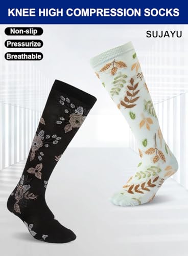 Men Women Knee High Compression Socks 15-20mmHg Support S/M Flowers