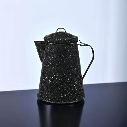 Granite Ware Coffee Boiler, 3-Quart - Stovetop or Campfire Coffee Pot, Durable Enameled Steel for Rapid Heat Absorption, Energy Efficient Design for Outdoor Adventures (Speckled Black)