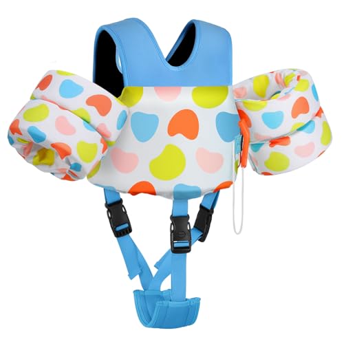 Toddler Swim Vest for 30-66 lbs with Cartoon Water Wings & Adjustable Straps - Irregular Colorful Dot