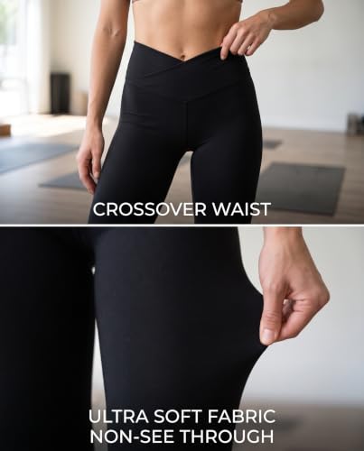Black Flare Leggings for Women with Pockets - Crossover Yoga Pants, X-Large
