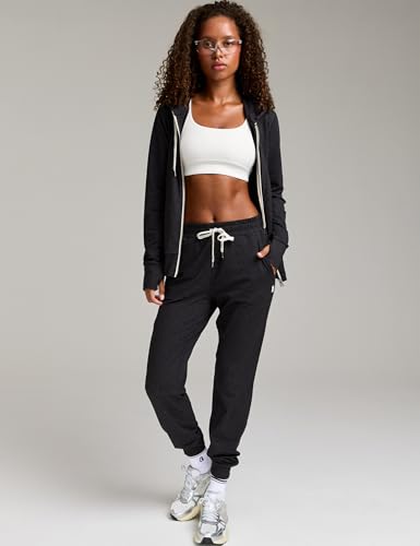 Women's Full Zip Athletic Hoodie with Thumbholes - Relaxed Fit Workout Sweatshirt, X-Large, Black Heather