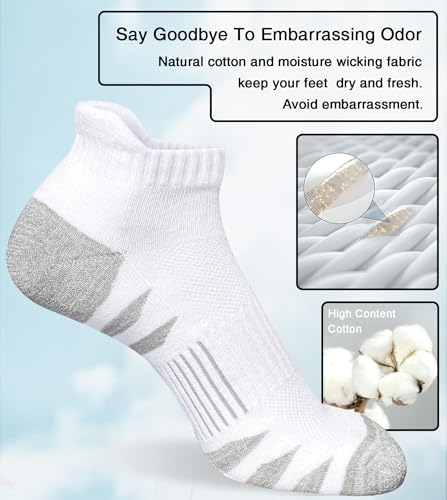 Heyoboy Men's Athletic Cushioned Ankle Socks 9-12 White - Pack of 5 Pairs