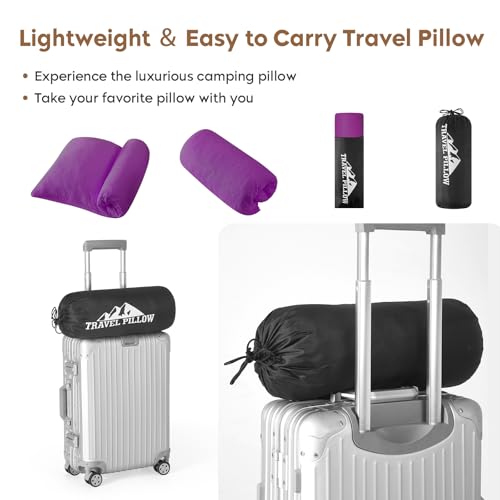 Memory Foam Travel Pillow - Purple, Medium Size, Compressible & Breathable Cover