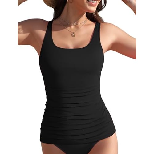 Women's Tankini Top Swimwear Top Only Tummy Control Bathing Suit Top Modest Swim Tank Tops No Bottom
