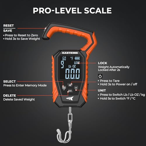 Digital Fish Scale Waterproof IPX6 120 lb Capacity with Large Display - Orange