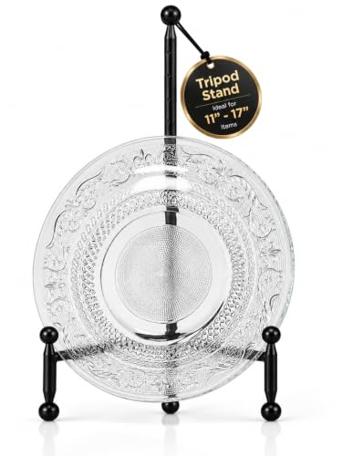 Black Tripod Plate Stand and Art Holder - 14 Inch Display Easel with Adjustable Height