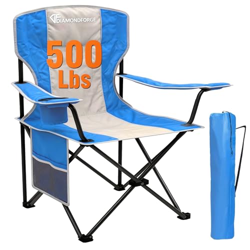 Heavy Duty Camping Chair 500 Lbs Support High Back Folding Lawn Chair Blue Gray