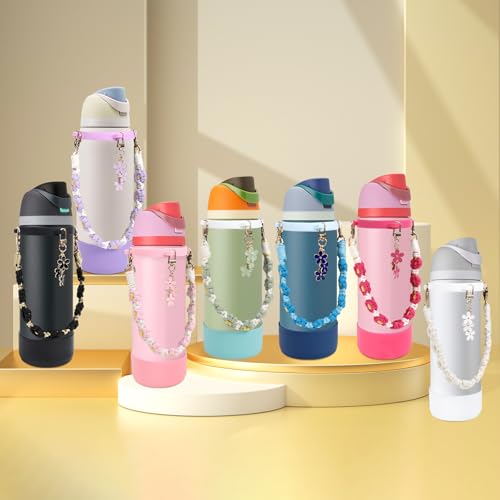 Blue Silicone Water Bottle Boot & Handle Strap for 24oz & 32oz Owala