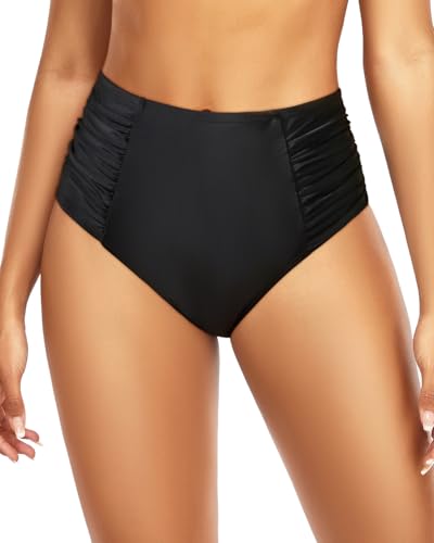 High Waisted Bikini Bottoms for Women Tummy Control Swimsuit Bottoms Large Black