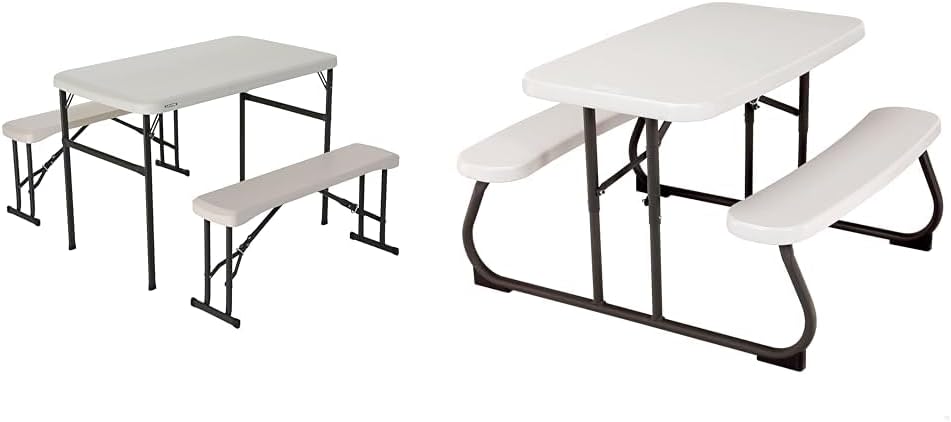 Lifetime 80373 Portable Folding Camping RV Picnic Table and Bench Set, Almond