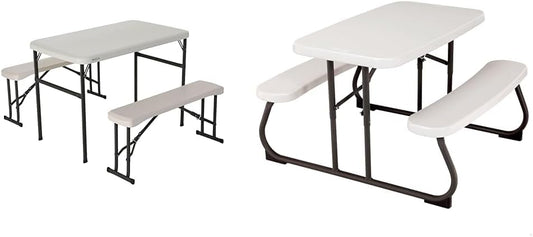 Lifetime 80373 Portable Folding Camping RV Picnic Table and Bench Set, Almond
