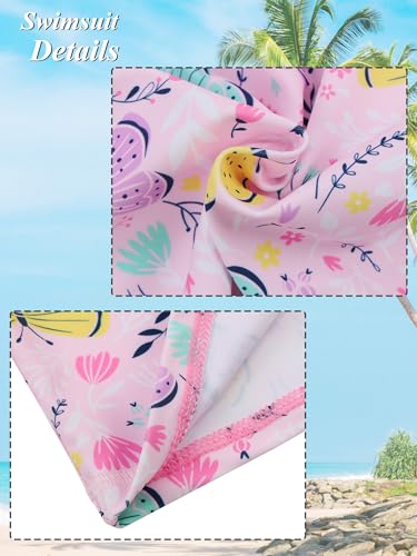 Girls Short Sleeve Swimsuit Two-Piece Floral Rash Guard UPF 50+ - Pink Butterfly 2-3T