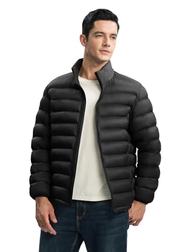 Men's Lightweight Puffer Jacket with Detachable Hood Water-Resistant Winter Coat - 4X-Large Black