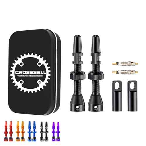 Tubeless Presta Valve Stems 44mm ? Lightweight Aluminum Pair with Removable Cores & Caps ? Orange ? Compatible with MTB & Road Bike Rims Black
