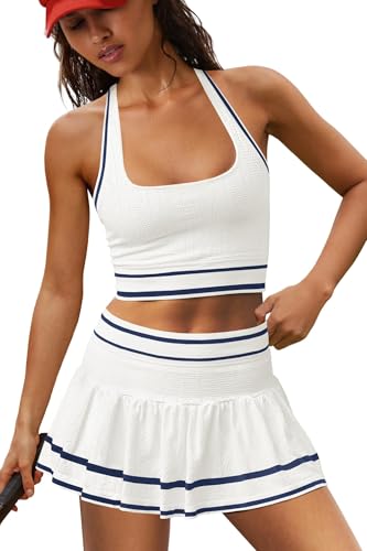 X-Small Women's Tennis Skirt Set for Pickleball & Golf - White Navy