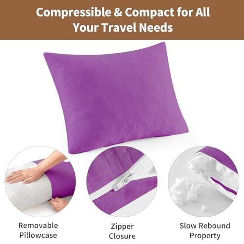 Small Shredded Memory Foam Travel Pillow Purple S - Compressible, Breathable Camping Support