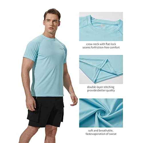 Men's Rash Guard Swim Shirts Short Sleeve UV Sun Protection Quick Dry UPF 50+ SPF Fishing Beach Water Shirt