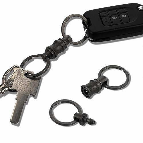 BANG TI Titanium Quick Release Swivel Keychain, Pull Apart Detachable Keychain Heavy Duty Car Key Holder with TWO Ti Key Rings (S Black)