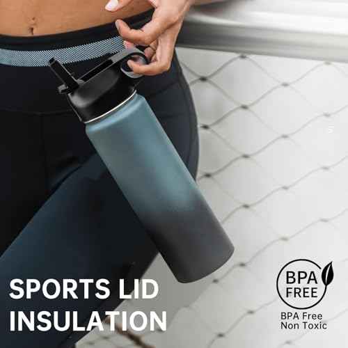 Lid Replacement Compatible with Hydro Cell Wide Mouth Bottle 64 oz, 40 oz, 32 oz, 24 oz, 18 oz, 14 oz,with 2 straws and 1 straw brush