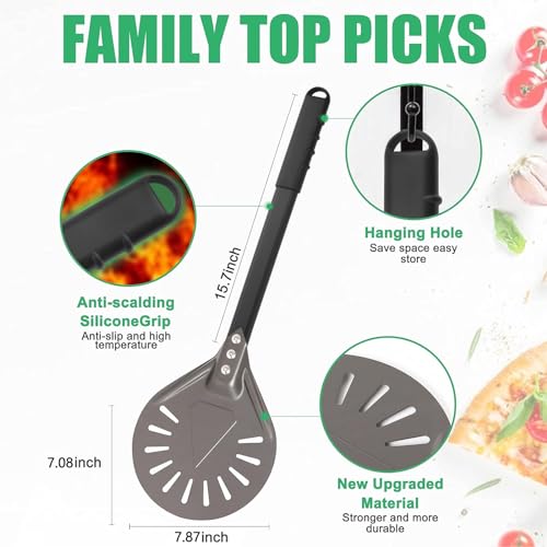 Perforated Pizza Turning Peel 9 Inch Aluminum Pizza Paddle with Metal Handle - Vari 1