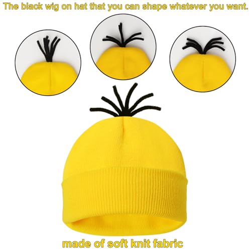 4 Pcs Halloween Costume Accessories Adults-Yellow Beanie Hat/Goggles/Gloves/Suspenders for Halloween Dress Up