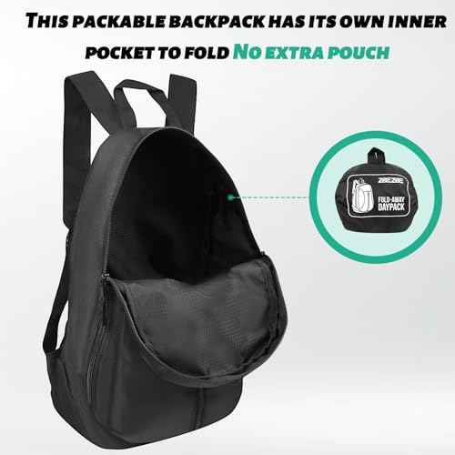 Foldable Packable Backpack - Lightweight Waterproof Hiking & Cycling Daypack, Large-capacity Black